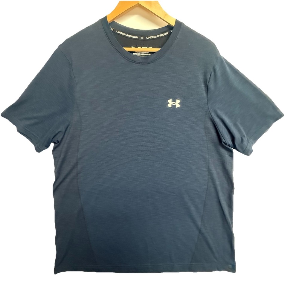Under Armour Seamless Tee XXL Blue HeatGear Shirt Mens Small Hole